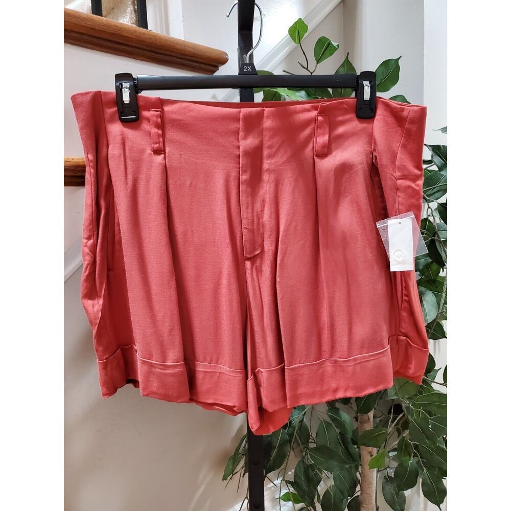Simply Styled Women's Red 100% Rayon Zipper Long Paperbag Waist Shorts Size XL